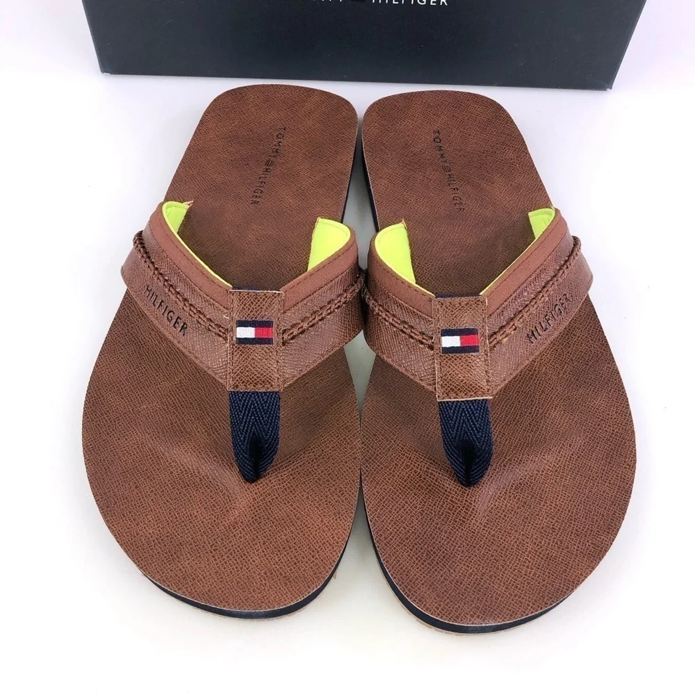 Tommy Hilfiger Dembo Mens Flip Flop Sandals Size 13 Brown Stylish & Comfortable